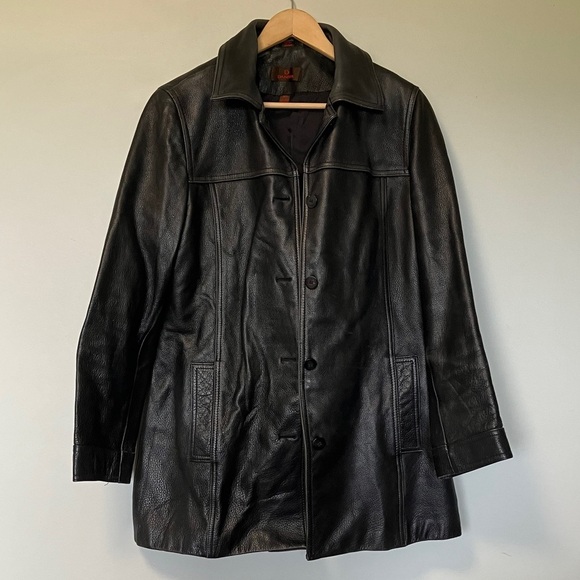 Danier Black Grained Leather Heavy Jacket - Picture 1 of 6